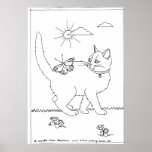 Kitty and Butterfly Line Drawing posters