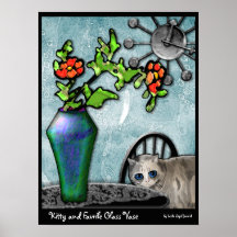 Kitty and Favrile Glass Vase (Fine Art Poster)