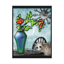 Kitty and Favrile Glass Vase (Gallery Wrapped Canv Canvas Prints