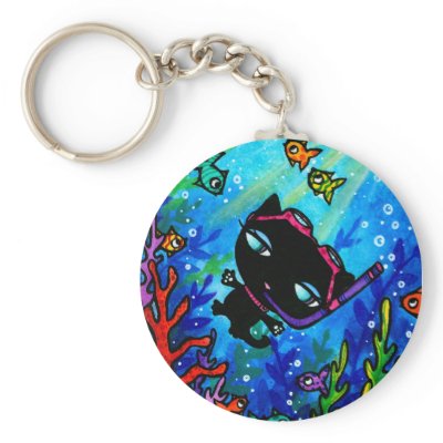 Kitty Bobbin Swims with the Fish Cat Keychain by hannahdisney