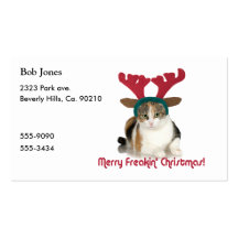 Kitty Cat & Antlers Merry Freakin Christmas Business Card