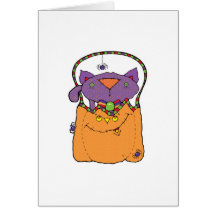 kitty cat in pumkin bag greeting cards