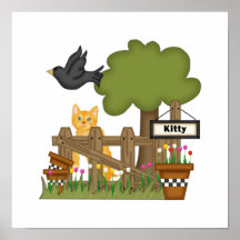 Kitty Cat In the Garden Poster