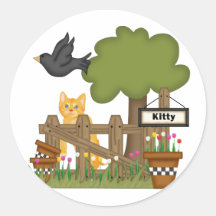 Kitty Cat In the Garden Round Stickers