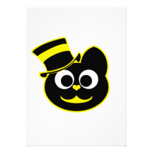 Kitty Cat Top Hat Yellow Custom Invitations