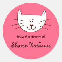 Kitty in Pink bookplates Round Sticker