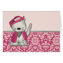 Kitty on Pink Damask