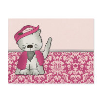 Kitty on Pink Damask