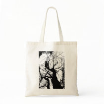 KITTY TREE SILHOUETTE B&W TOTE BAGS