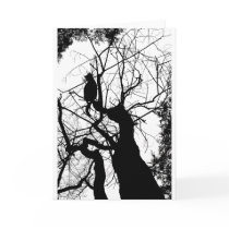 KITTY TREE SILHOUETTE B&W GREETING CARD