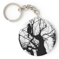 KITTY TREE SILHOUETTE B&W KEY CHAINS