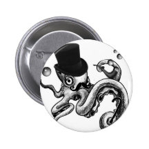 Kiwi the Fancy Octopus Pinback Buttons