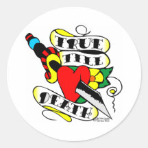Knife Thru Heart True Till Death Old Skool Tattoo Stickers
