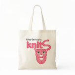 knit KITTY pink CAT personalised knitting tote bags
