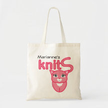 knit KITTY pink CAT personalised knitting tote Canvas Bags
