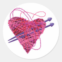 kniting heart round stickers