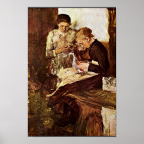 Knitting End Girl On The Bench By Leibl Wilhelm Posters