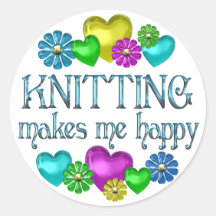 Knitting Happiness Round Sticker