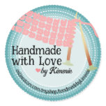Knitting needles scarf pink grey gift tag stickers