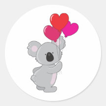 Koala Heart Balloons Round Stickers