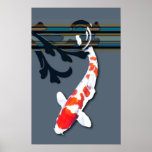 Kohaku Koi in Decorative Pond Plants posters