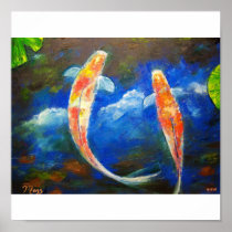 Koi Fish with Cloud Reflections Art Posters
