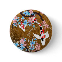 Koi Pond - wood - Japanese Design Button