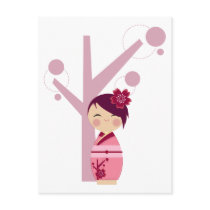 Kokeshi Sakura & Cherry Tree Postcard