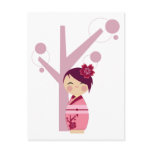 Kokeshi Sakura & Cherry Tree Postcard