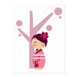 Kokeshi Sakura & Cherry Tree Postcard