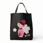 Kokeshi Sakura Grocery Tote bags