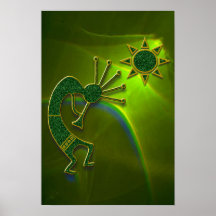 Kokopelli Abstract in Green Posters