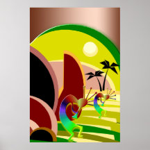 Kokopelli Climbing Stairs to Sun Print