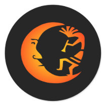 Kokopelli Moon-Black Round Sticker
