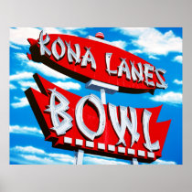 Kona Lanes Bowl Retro Neon Sign Poster