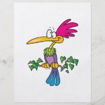 kooky crazy tropical exotic bird cartoon flyer design