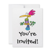 kooky crazy tropical exotic bird cartoon personalized invite