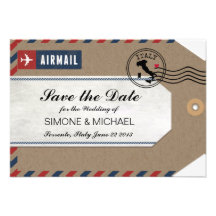 Kraft Paper Airmail Luggage Tag Save Date Italy Custom Announcement