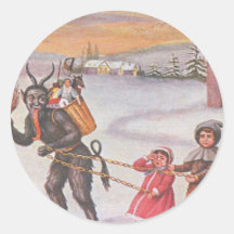 Krampus Stealing Toys & Children Round Stickers