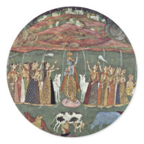Krishna And The Mountain Govardhan By Shahadin Round Sticker