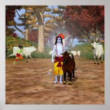 Krishna with cow posters