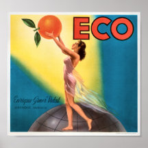 KRW Eco Oranges Vintage Fruit Crate Label Posters
