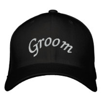 KRW Groom Script Black and White Embroidered Hats