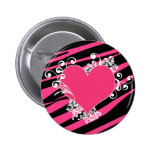 KRW Hearts and Swirls Zebra Black Pink Button