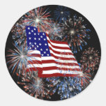 KRW Patriotic American Flag and Fireworks Round Stickers