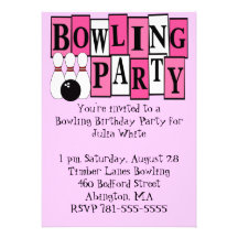 KRW Pink Bowling Birthday Party Personalized Announcements