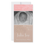 KRW Pink Leaf Custom Photo Birth Announcement photo cards