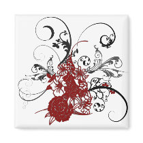 KRW Red Floral Grunge Fridge Magnets