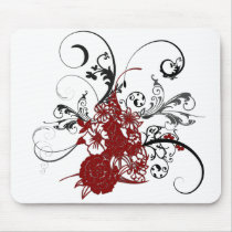 KRW Red Floral Grunge Mouse Pads