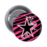 KRW Star and Swirls Black Pink Zebra Button